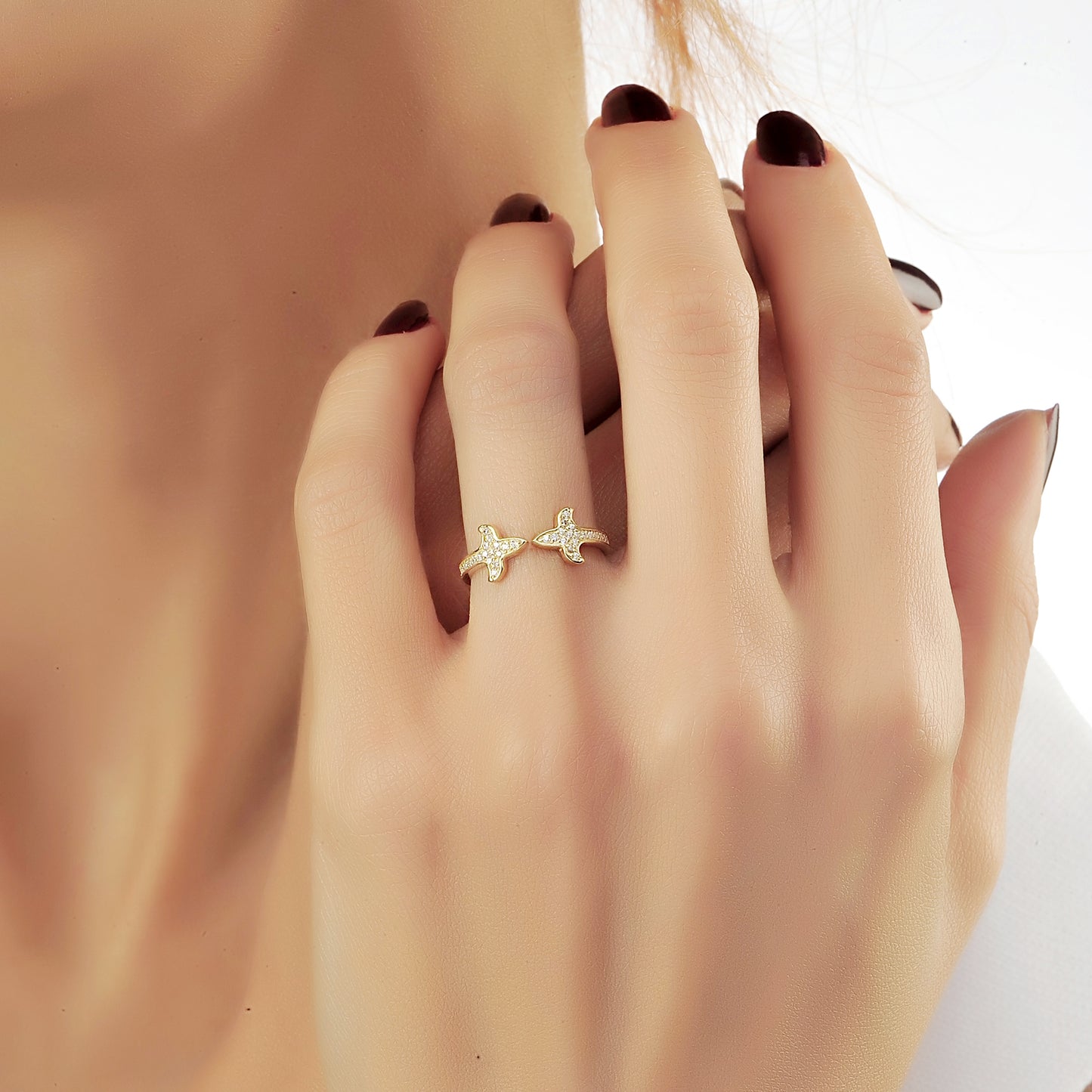 Verstelbare Minimalistische Cluster Diamanten Gouden Ring, Handgemaakte Gebogen 14k Massief Gouden Verlovingsring