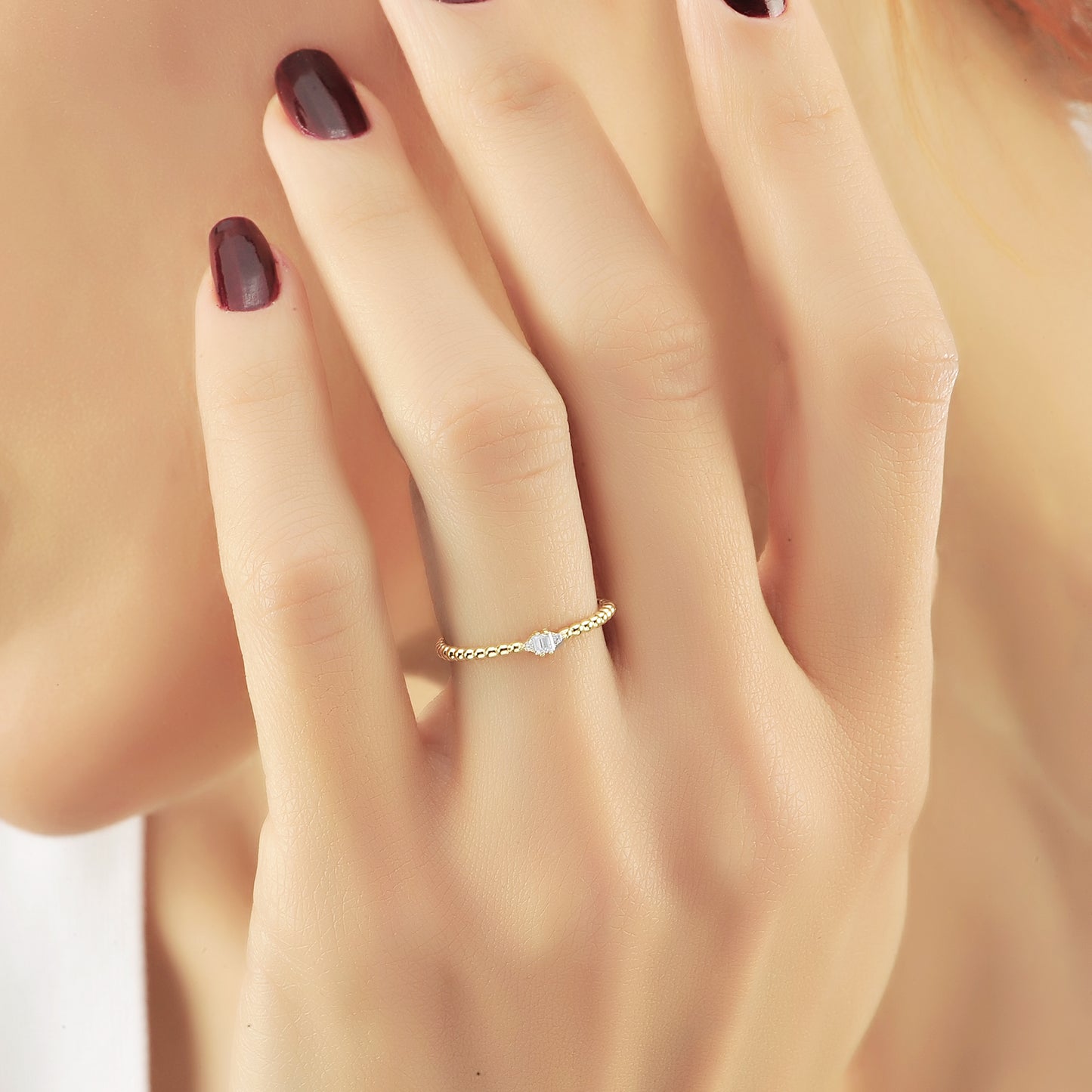 Stokbrood Diamanten Kralen Band Ring, Thiny Diamenten 14k Massief Gouden Ring Voor Verlovingshuwelijk