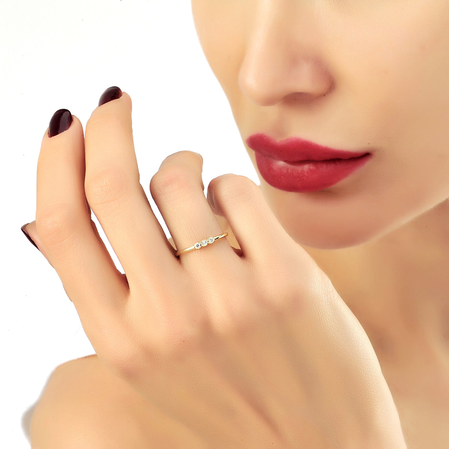 Drie Steen Witte Diamanten Ring Trouwring, Handgemaakte Witte Diamant Solitaire 14k Massief Gouden Ring Voor Voorstel