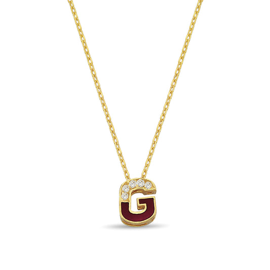 Eerste G Letter Ketting, Emaille G Letter Diamanten Hanger Handgemaakte 14k en 18k Massief Gouden Hanger, Gepersonaliseerde Valentijnsdag Cadeau