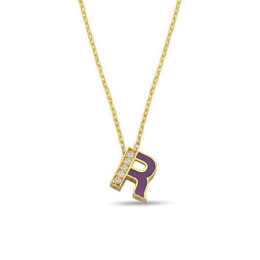 R Letter Diamanten Ketting Handgemaakte 14k en 18k Massief Gouden Hanger