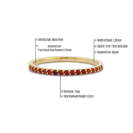 1,30 mm Rode Ruby Band Minimalistische Gouden Dames Ring