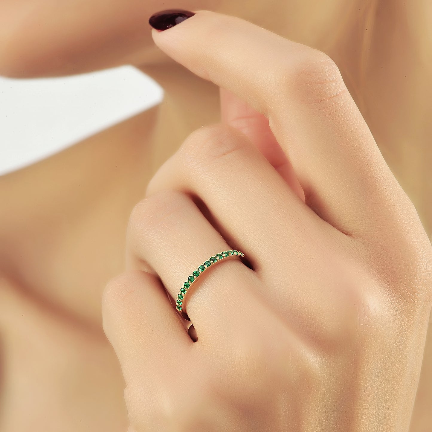 1,60 mm Groene Smaragd Band Minimalistische Gouden Dames Ring