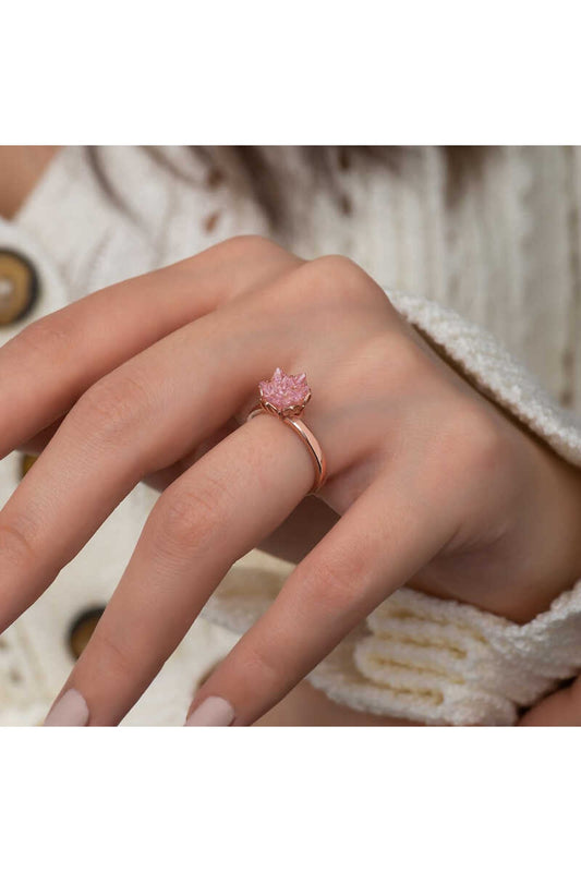 ZILVEREN LOTUS RING ROZE ZIRKONIA