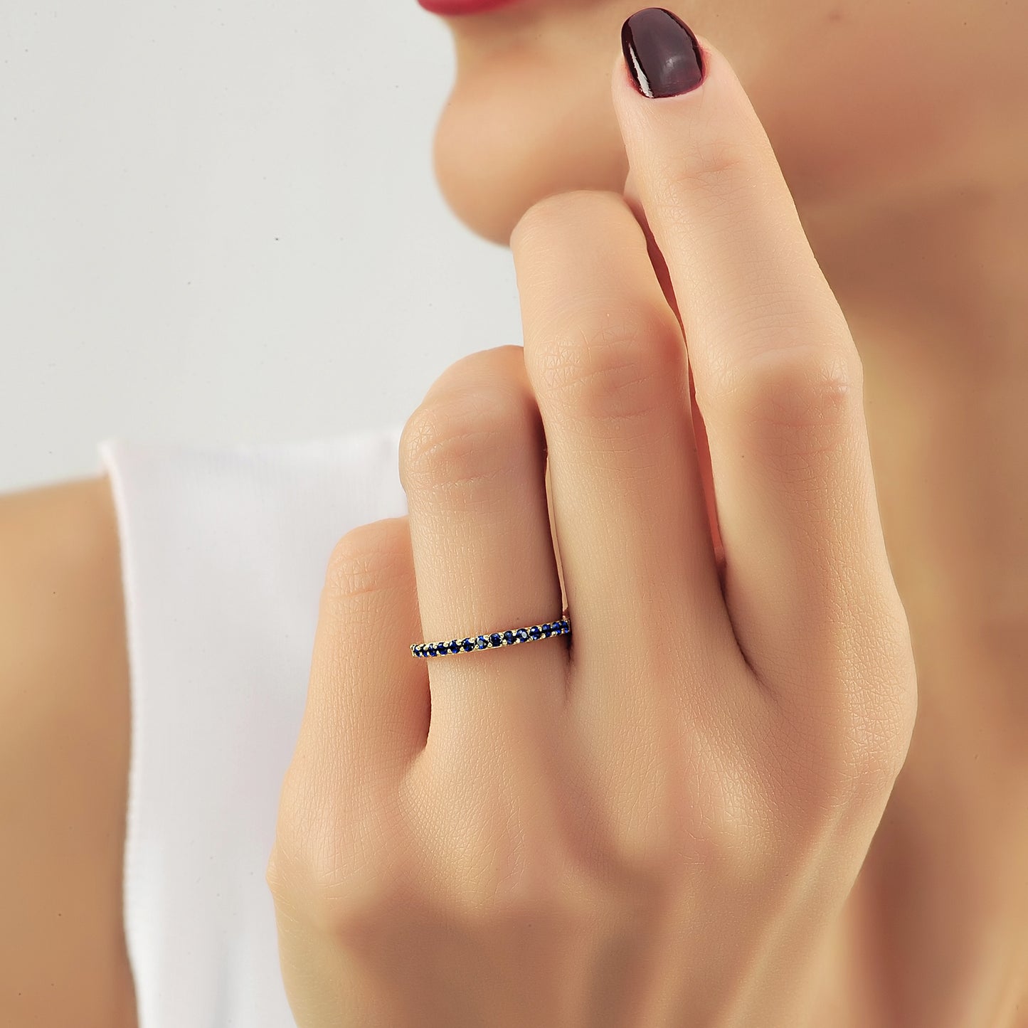 1,60 mm Blauwe Saffier Band Minimalistische Gouden Dames Ring
